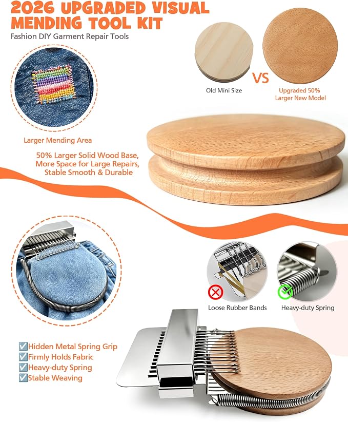 2026 Upgrad Visible Mending Kit, KnitPatch Darning Loom Kit for Beginners