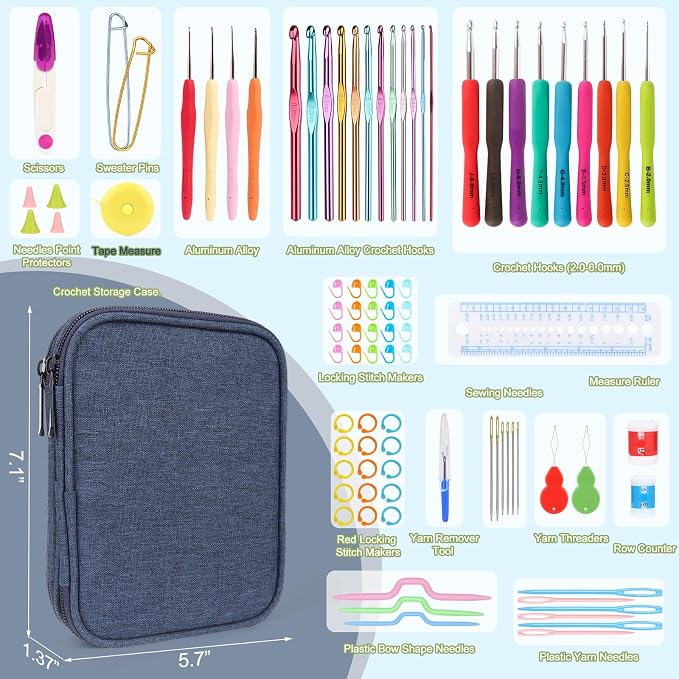 Katech 99-Piece Crochet Hooks Set, Crochet Hook Kit with Storage Case, Ergonomic Knitting Needles Weave Yarn Kits DIY Hand Knitting Craft Art Tools for Knitting Hat, Bag, Socks, Scarf and Sweaters | 99 Pcs Metal Crochet Needles and Complete Crochet Kit...