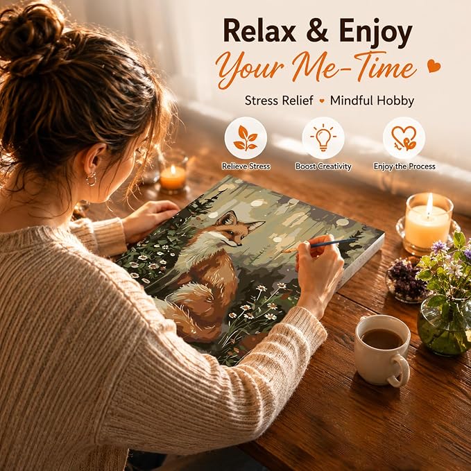 AUKELHJ Paint by Numbers Kit for Adults Beginner, Fox, 16x20 inch | Paint by Number for Adults, Beginner Friendly, High-Definition Color Canvas, Stress Relief, Home Decor, Gifts, Unframed