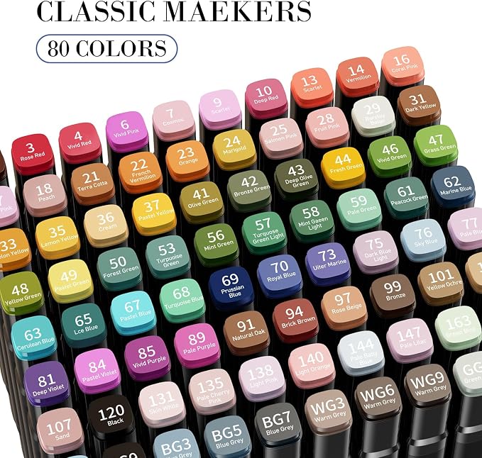 WELLOKB Alcohol Markers, 60 Colors Dual Brush Tip Permanent Art Markers for Drawing,for Adult Coloring, Alcohol, Based Ink Ideal for Book Painting and Card Making