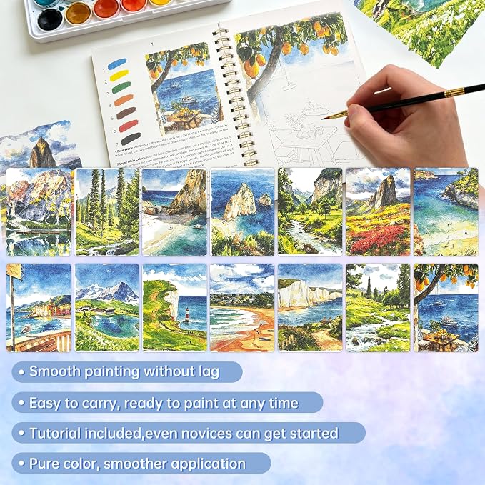 Watercolor Workbook, 16 Colors Watercolor Books Paint Set for Adults Teens