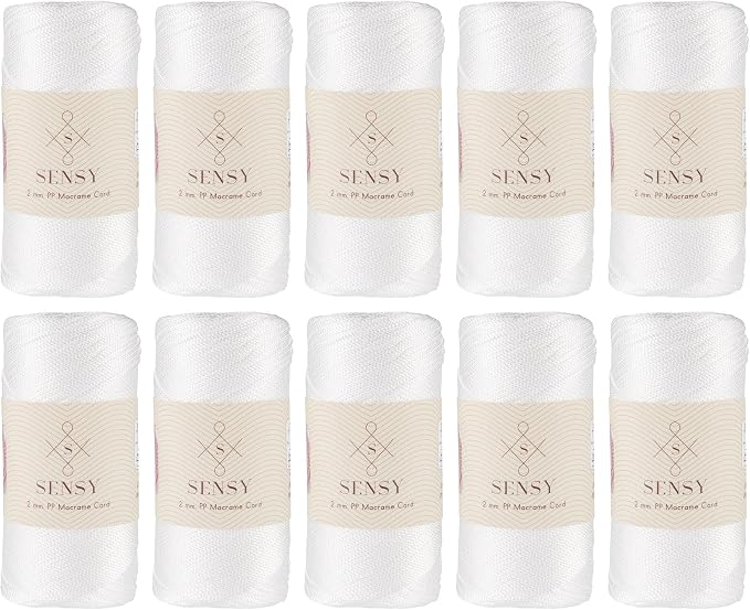 S Sensy 2mm - Premium Polypropylene Macrame Cord 10 Skeins White 252 Yards