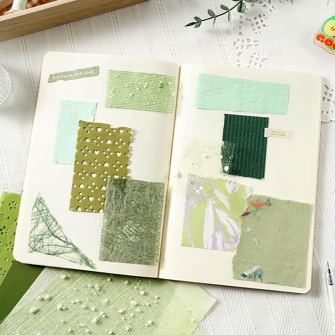 50 Sheets Green Scrapbook Paper, Textured Scrapbook Papers & Mesh Fabric