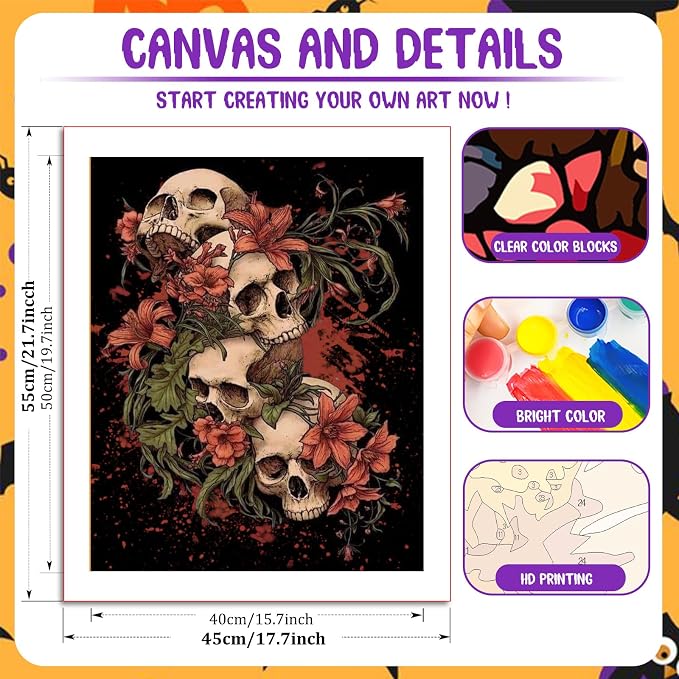 Paint by Numbers Kit for Adults, Paint by Numbers Kit for Adults 16x20 Inch | Skull Paint by Numbers Kit for Adults, Acrylic Painting by Numbers, DIY Arts and Crafts for Gifts or Home Decor