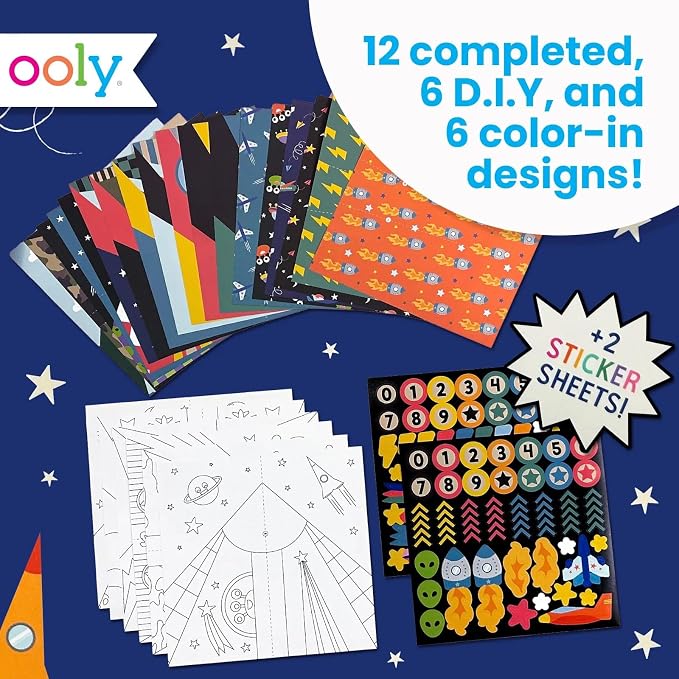 Ooly DIY Origami Paper Airplane Book, 24 Planes & Stickers | Includes 12 Completed, 6 Blank, and 6 Coloring Planes, Fun Screen-Free Activity Gift for Boys and Girls Ages 6+