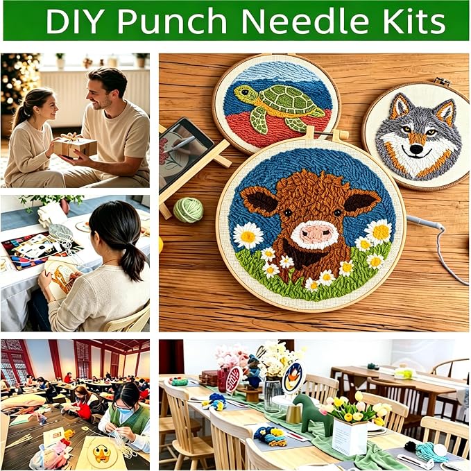 DIY Punch Needle Kits Cute Cartoon Koala Portrait with Hoop 20x20cm-3 | with Pattern Stamped Easy for Beginners Embroidery Punch Needle Starter Craft Set for Adults Festival Gift and Decoration