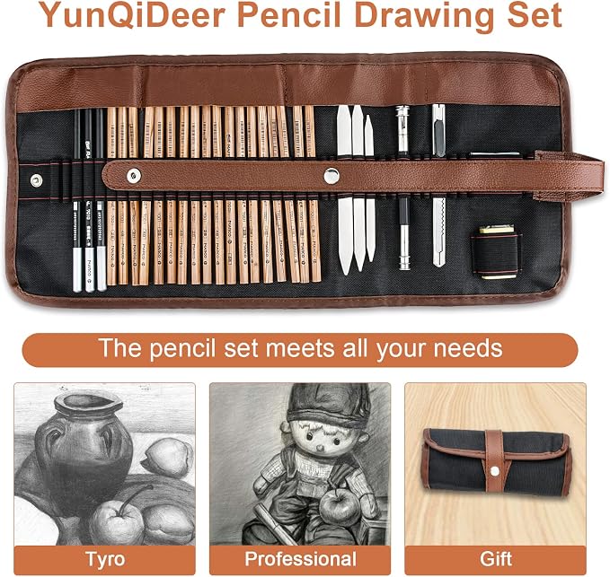 YunQiDeer Drawing Pencils Art Supplies for Beginners & Adults | Professional Charcoal & Graphite, Sketching Pencil Kit for Blending Shading