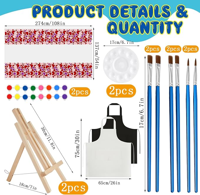 Yeaqee 13 Pcs Sip and Paint Kit for Adults Stretch Canvas Date Night Valentines Painting Kit Supplies Art Painting Set Outline Design Blank Stretch Canvas for Couple Party(Heart,10 x 8 Inch)