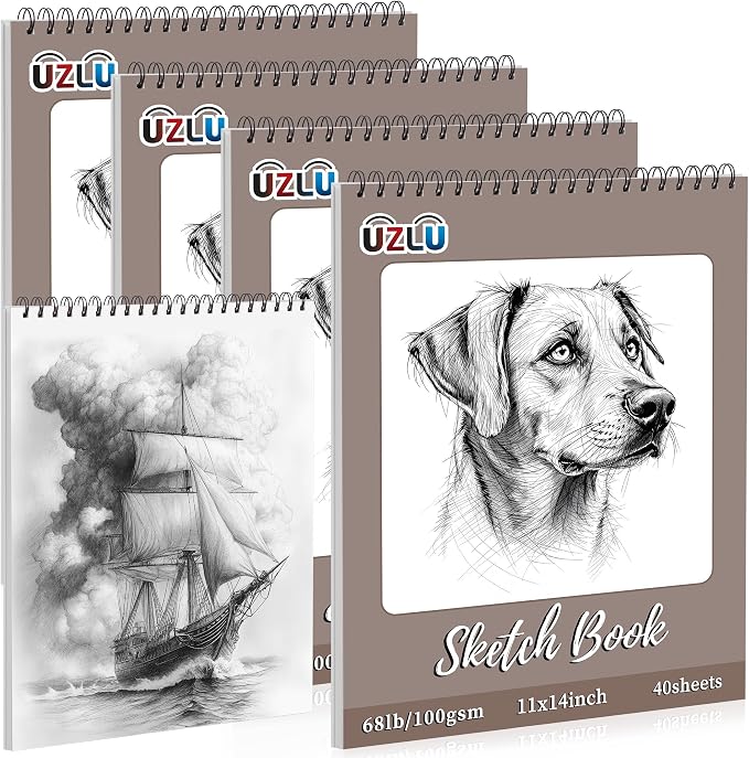 4 Pcs Sketch Books Bulk 11 x 14 in 160 Sheets Top Spiral Bound Sketch Pad Drawing Paper 40 Sheets Each Acid Free Mixed Media Sketchbook 68lb/100gsm Art Supplies for Beginner Artist