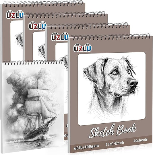 4 Pcs Sketch Books Bulk 11 x 14 in 160 Sheets Top Spiral Bound Sketch Pad Drawing Paper 40 Sheets Each Acid Free Mixed Media Sketchbook 68lb/100gsm Art Supplies for Beginner Artist