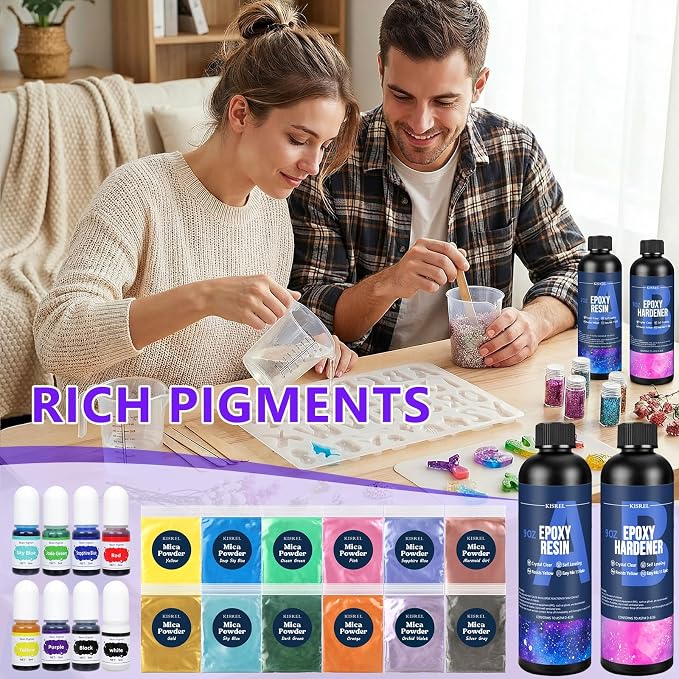 KISREL 18OZ Epoxy Resin Kit, Resin Kit with Alphabet Molds and Supplies | Epoxy Resin with Silicone Alphabet Molds and Jewelry Making kits for Keychains,Craft Decorations