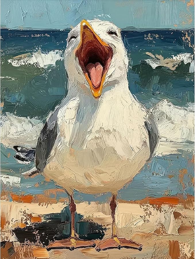 Fun Seagull Paint by Numbers Kit for Adults Framed Canvas, Frameworkless
