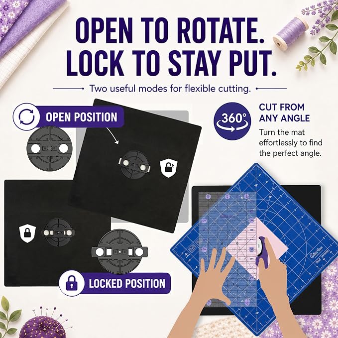 The Quilted Bear 7" x 7" Rotating Self-Healing Cutting Mat, Blue