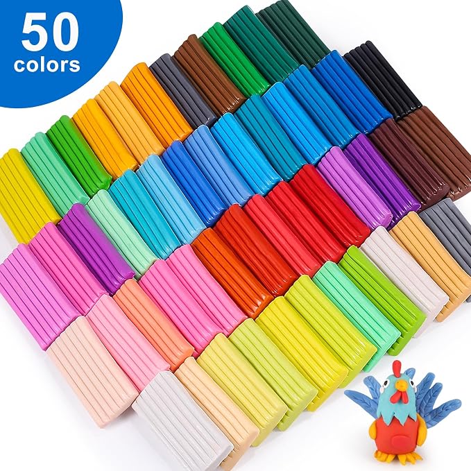 CiaraQ 50-Color Polymer Clay Oven Bake Modeling Kit | Heavier than most clay sets – 28g per block vs 20g. 50 colors, 2-layer storage box, Non-toxic. Great for kids & beginners