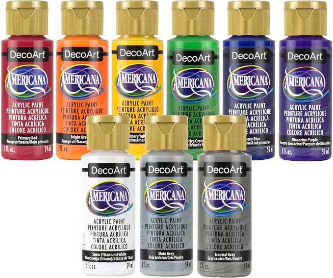 DecoArt Americana Acrylic Paint Set – Color Wheel & Color Theory Collection, 9 Bottles (2 fl oz) – Art and Craft Acrylic Paints for Canvas, Wood, and More