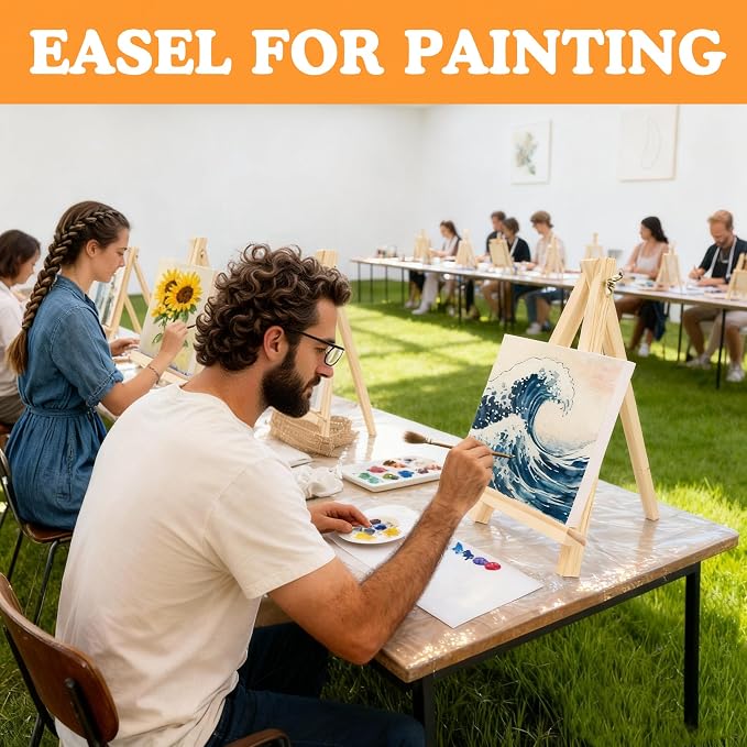 15 Pack 9 Inch Wood Easels, Tripod, Table Top Easels for Painting, Art Crafts Painting Party Easel, Student Tabletop Easels Stand for Painting, Portable Mini Canvas Photo Picture Sign Holder