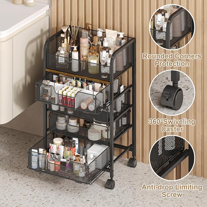 Yociyoga 5-Tier Craft Cart with Wheels-Rolling Storage Cart with Drawers,Rolling Utility Cart with DIY Divider,Art Supply Organizer Cart,Rolling Cart with Drawers,Craft Organizers and Storage,Black