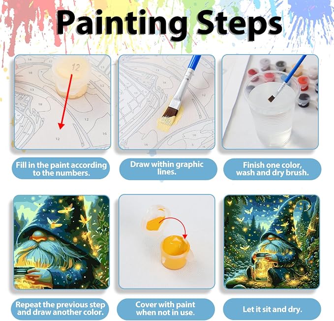 Gnome Paint by Numbers Kit for Adults, Adult Paint by Number Kits 16x16 in | Paint by Numbers Kit for Adults, Acrylic Painting by Numbers, DIY Arts and Crafts for Gifts or Home Decor