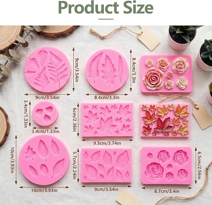 Pimoys 7 Pcs Leaf Silicone Mold for Resin Soap Fondant