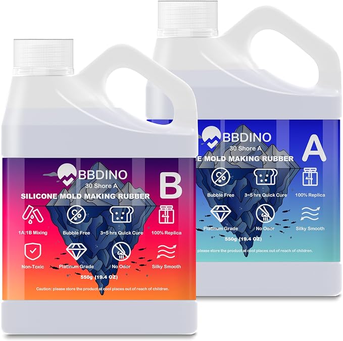 BBDINO Silicone Mold Making Kit 30A Platinum Liquid 2.42 lbs Translucent | High Strength 1A:1B Mix Self-degassing Silicon Heat Resistant 446F Ideal for Molding of Resin/Jewelry/Candle/Concrete/Plaster