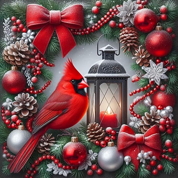 Christmas Cardinal Diamond Art Kits for Adults, 5D DIY Diamond Painting for Adults Beginners, Diamond Dots Kits Gem Arts Crafts for Home Wall Decor 12x12 Inch
