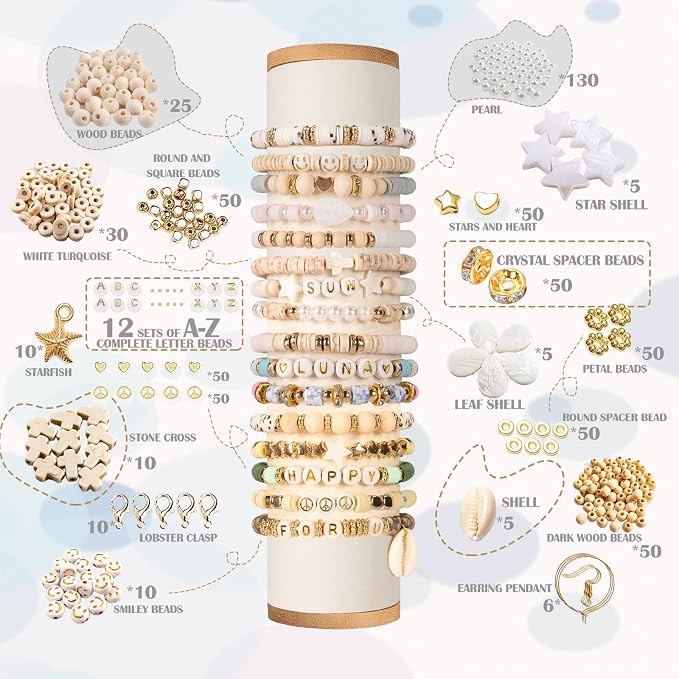 Lynnmos Clay Beads 8000 Pcs 2 Boxes Bracelet Making Kit - 24 Colors Polymer Clay Beads for Bracelet Making Set - Heishi Disc Beads for Jewelry Making kit with Charms and Gift Pack for Girls