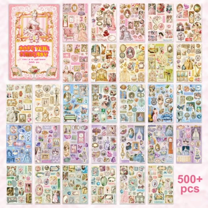 Vintage Sticker Book 500+ Stickers 30 Pages for Journaling Scrapbooking