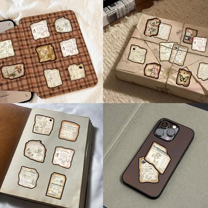 200 Pcs Vintage Scrapbook Journaling Stickers Antique Map Floral Style
