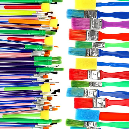 Lincia 300 Pcs All Purpose Paint Brush Set Bulk for Acrylic and Washable Paints, Easy to Clean and Hold, Round and Flat Kids Brushes, Great with Watercolors