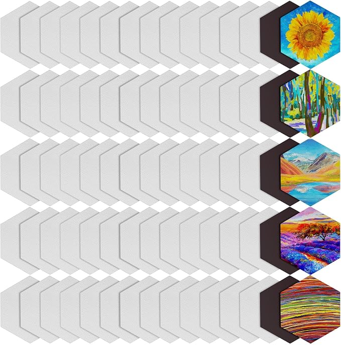 Nezyo 75 Pieces Magnetic Painting Canvas Panel Mini Canvas Boards Mini Canvases Tile Art for Painting Magnetic Fridge Locker Art Paints Crafts DIY Kit (Hexagon,3 Inch)