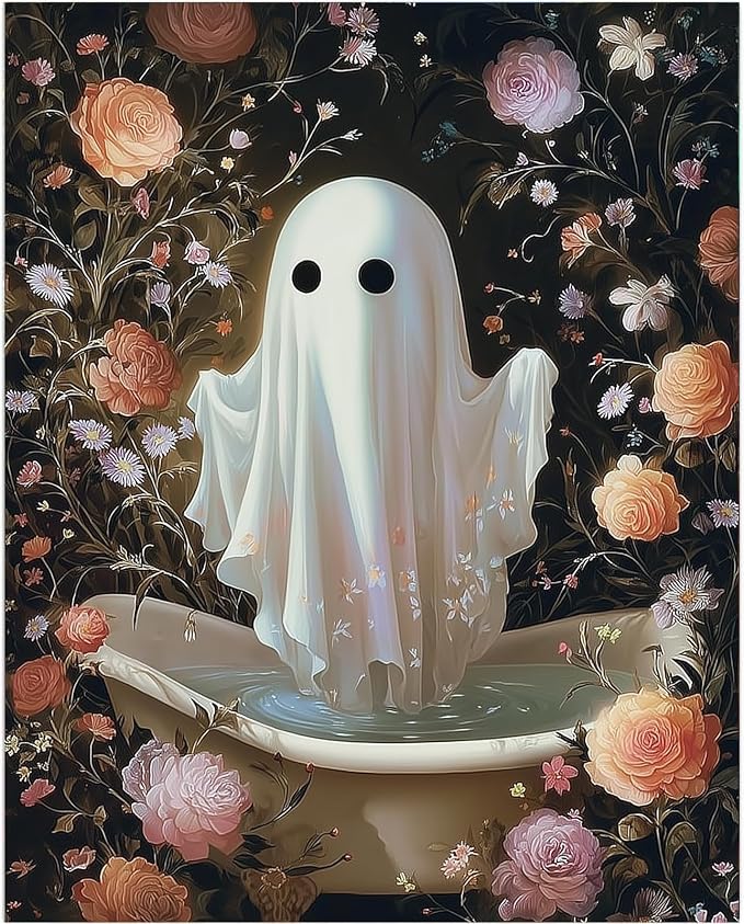 Gemozaic Halloween Paint by Numbers Kit for Adults - Cute Bathtub Ghost | Bathroom Spooky Paint by Number for Adults, DIY Acrylic Numbers Painting for Home, Wall Decor, Gift, 16 x 20 IN, Unframed
