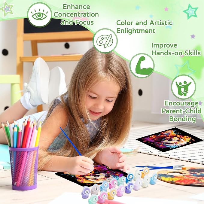 cviokrdu Dog Paint by Numbers Kit for Kids with Frame - Wooden Easel, Animals Paint by Numbers for Kids Ages 4 8 12, Easy Acrylic Oil Painting Kits for Home Wall Decoration 8x8 inch