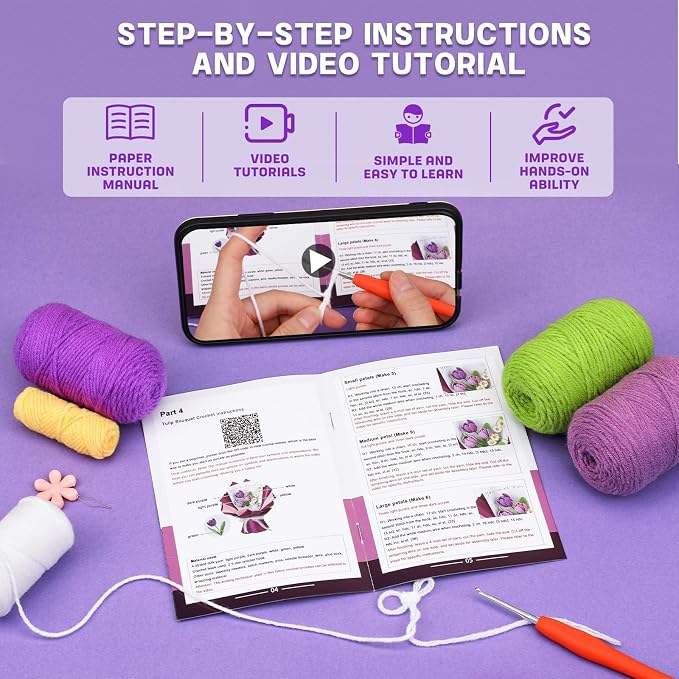 Iuuidu Crochet Kit for Beginners, Flower Bouquet Crochet Kit