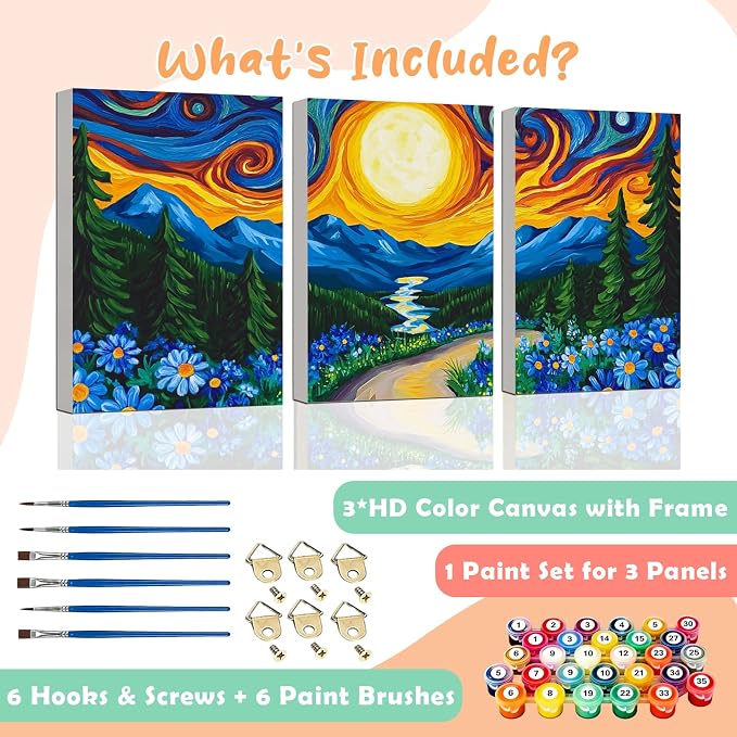 3 Piece Paint by Numbers Kit for Kids Easy Kid Paint by Number Kits Ages 8-12 Forest DIY Painting Kits for Kids Age 4-8 Beginner Paint by Number Canvas with Frame Children Color by Numbers Kit 8x12 In