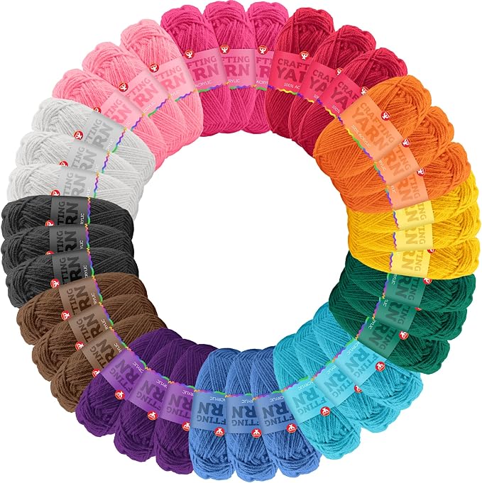 Hygloss Assorted Acrylic Yarn for Crocheting & Hand Knitting – Set of 48 | Classic Colors | CR- 24 Yard Per Skein | Total 288 Yds | Beginner Friendly | Soft Smooth Crochet Yarn #3 Weight DK