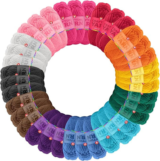 Hygloss Assorted Acrylic Yarn for Crocheting & Hand Knitting – Set of 48 | Classic Colors | CR- 24 Yard Per Skein | Total 288 Yds | Beginner Friendly | Soft Smooth Crochet Yarn #3 Weight DK