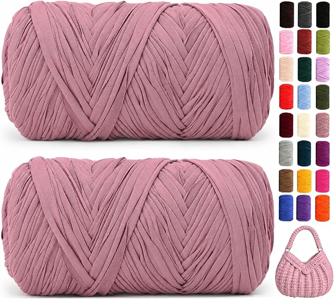 560g/240yds T Shirt Yarn for Crocheting, Soft Elastic Fabic Tshirt Yarn for Crochet, 2 Pack Polyester Yarn for Bags/Baskets/Coaster/Rugs/DIY Crafts for Knitting