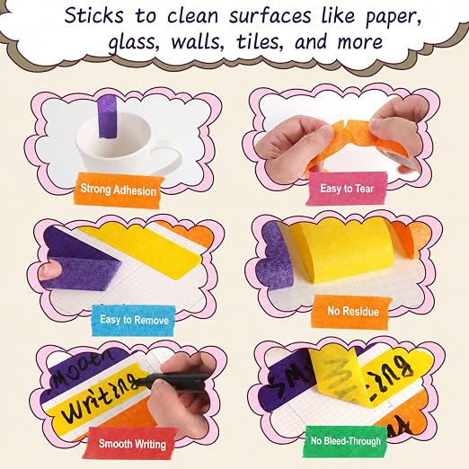 Colored Masking Tape 1 Inch, 7 Rolls, Colorful Tape for Crafts.