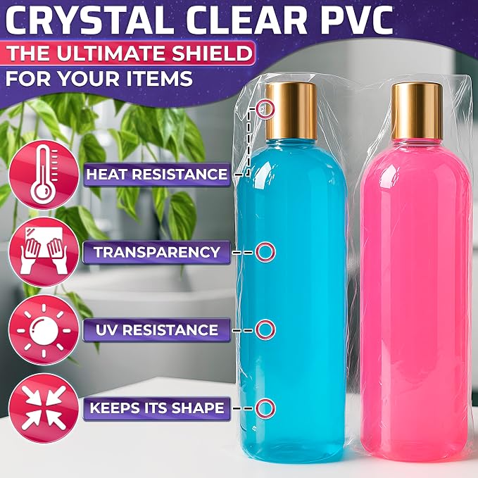 PalaYou 100 Pcs Heat Shrink Wrap Bags 6x12, PVC Film (Clear), Gift Sets | Shrink Wrap for Bottles, Candles, and Makeup Brushes; Hair Dryer or Heat Gun Use; Dust and Moisture Cover; Gift Packaging