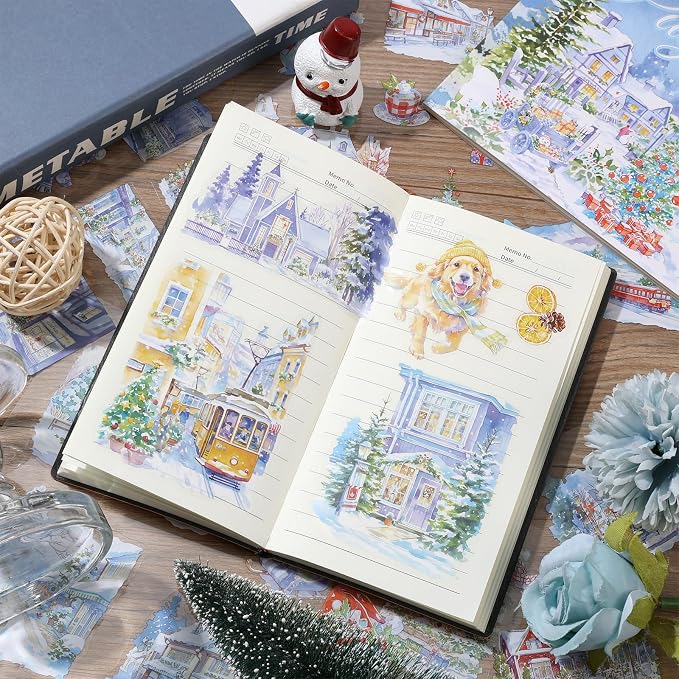 PET Winter Landscape Stickers 20 Sheets 150 Pre-Cut Stickers for Scrapbooking Scrapbook Supplies Transparent Sticker for journaling
