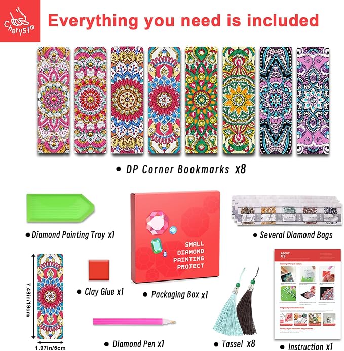 8 PC Diamond Art Bookmarks Kit for Adult Crafts Kit Gifts for Women Mandala | DIY Diamond Paint Corner Bookmarks Set Christmas Day Gifts for Mom Small Diamond Art Kits Paint by Art