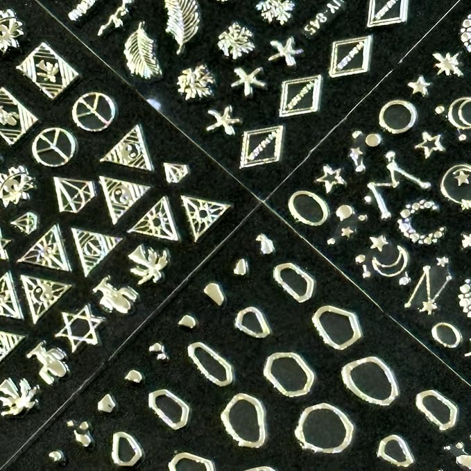 30 Sheets Silver Nail Art Stickers 3D Self-Adhesive Line Nail Decals Silver Star Nail Stickers Moon Heart Nail Supplies Nail Art Design for DIY Acrylic Nails Decoration Accessories for Women