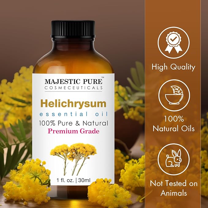 Majestic Pure Helichrysum Essential Oil for Diffuser - 1 fl oz | 100% Pure and Natural Essential Oils for Aromatherapy, Blend with Carrier Oil for Skin & Body Care, Massage, Helichrysum Oil