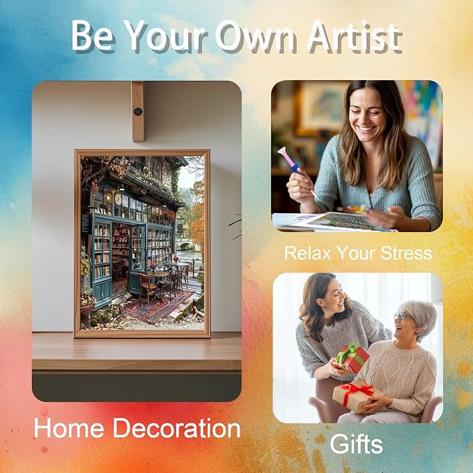 Ycydilirab Diamond Art Kits for Adults Bookshop-5D Diamond Painting for Adults,Scenery Gem Art for Adult Perfect for Relaxation and Home Wall Decor 12x16inch