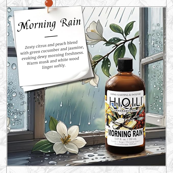 HIQILI Morning Rain Fragrance Oil for Soap, Candle & Hair Conditioner Making, Fresh Scent for Home, Car Diffuser - 5.07 Fl Oz (Pack of 1)