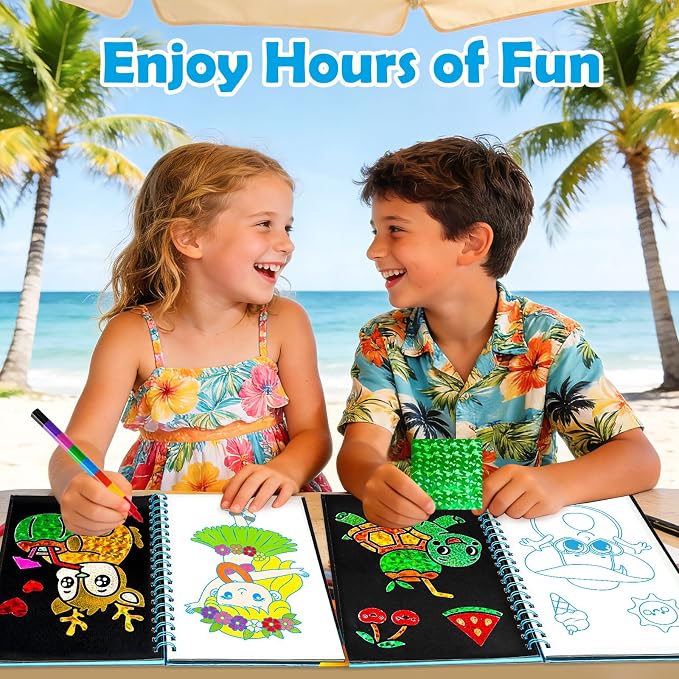 FUNNYB&G Foil Art Craft Kit for Kids, Sparkly Birthday Gift Toy for Kids | No Mess, Kids Ages 4-10 Create Sparkling Artwork, A Creative Gift for Birthdays, Holidays, Travel Activities,Screen-Free Fun