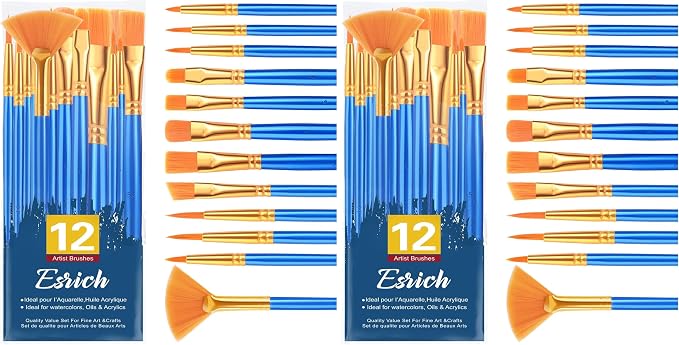 ESRICH Paint Brushes Set, 12pcs Paint Brush for Acrylic Painting (Pack of 2)