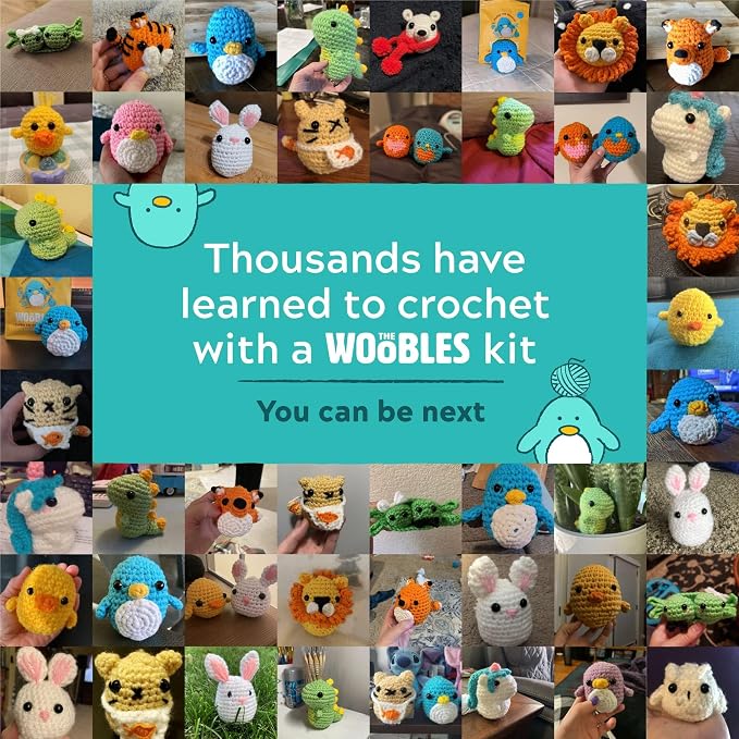The Woobles Crochet Kit for Beginners (Fred the Dinosaur) | As seen on Shark Tank, Kit includes: Easy Peasy Yarn, pre-started piece, hook, safety eyes, stuffing, video tutorials