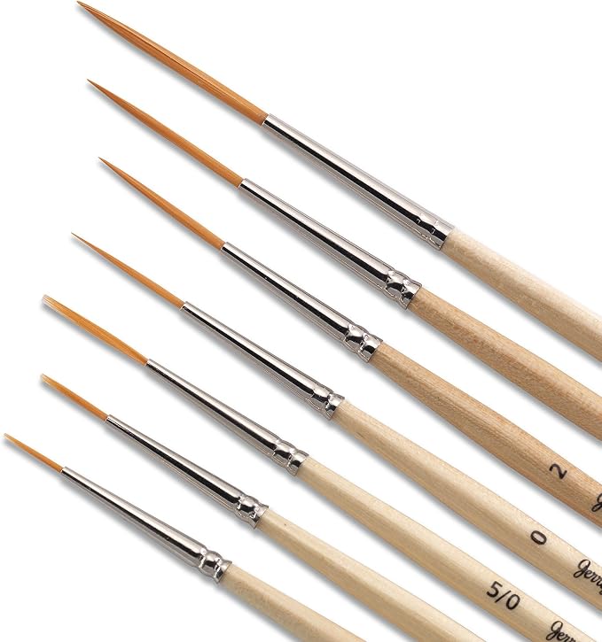 Jerry Q Art 12 Pcs Detail Paint Brushes, Golden Synthetic Hair, High Performance for Oil, Acrylic and Watercolor JQ-503