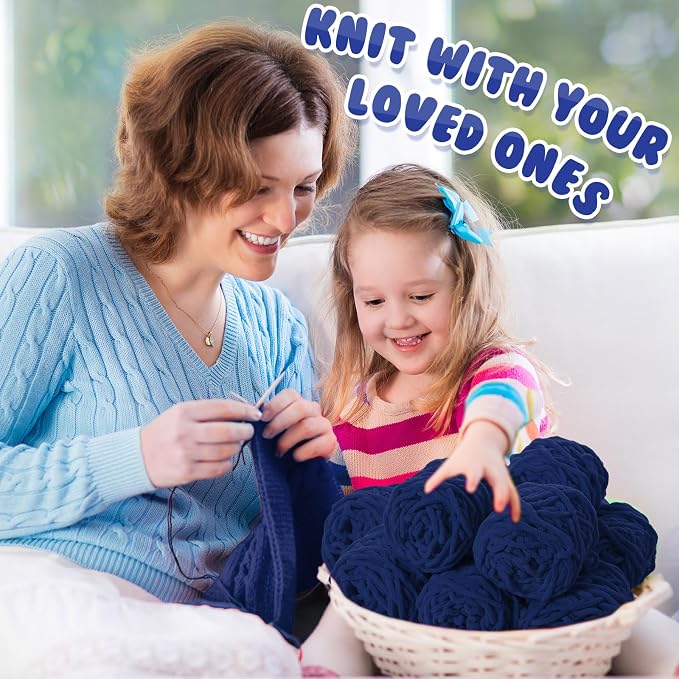 Buryeah 8 Pack Chunky Chenille Yarn for Crocheting, Navy Blue